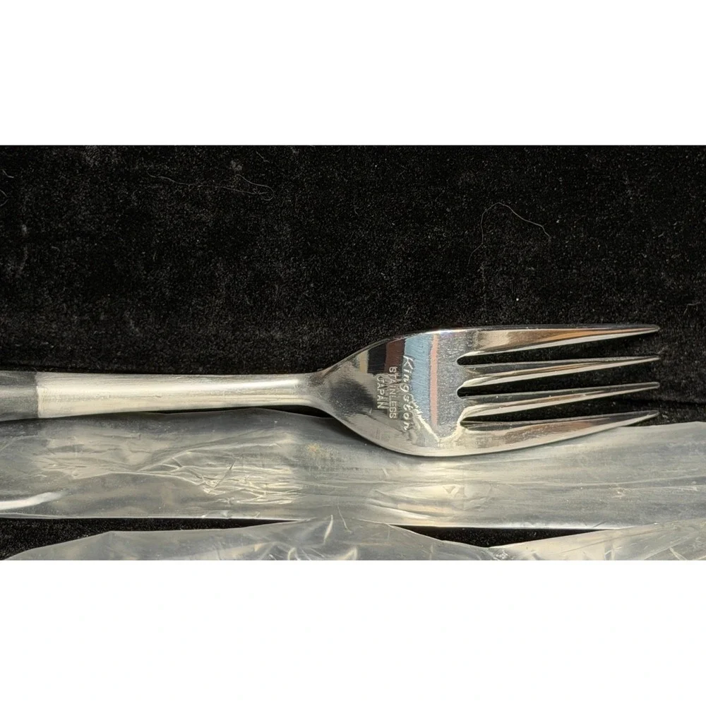 Kingston Stainless Japan-4 Pc Dinner Fork, Grey Satin Handle, Mid Century, NEW